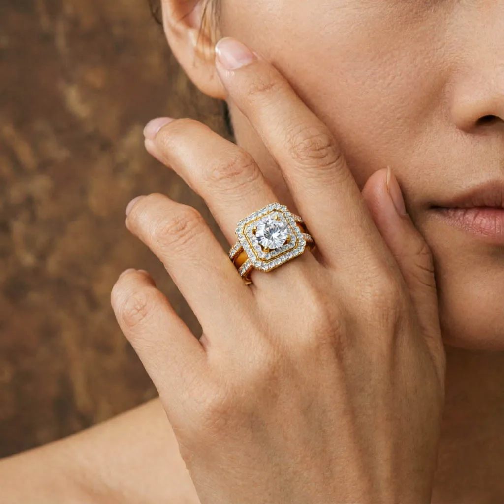Luxury 2pcs Ring Set 14K Gold Filled 1ct D Color Moissanite Double Halo Square Stackable Ring Set for Women Bridal Wedding Gift
Luxury 2pcs Ring Set 14K Gold Filled 1ct D Color Moissanite Double Halo Square Stackable Ring Set for Women Bridal Wedding Gift