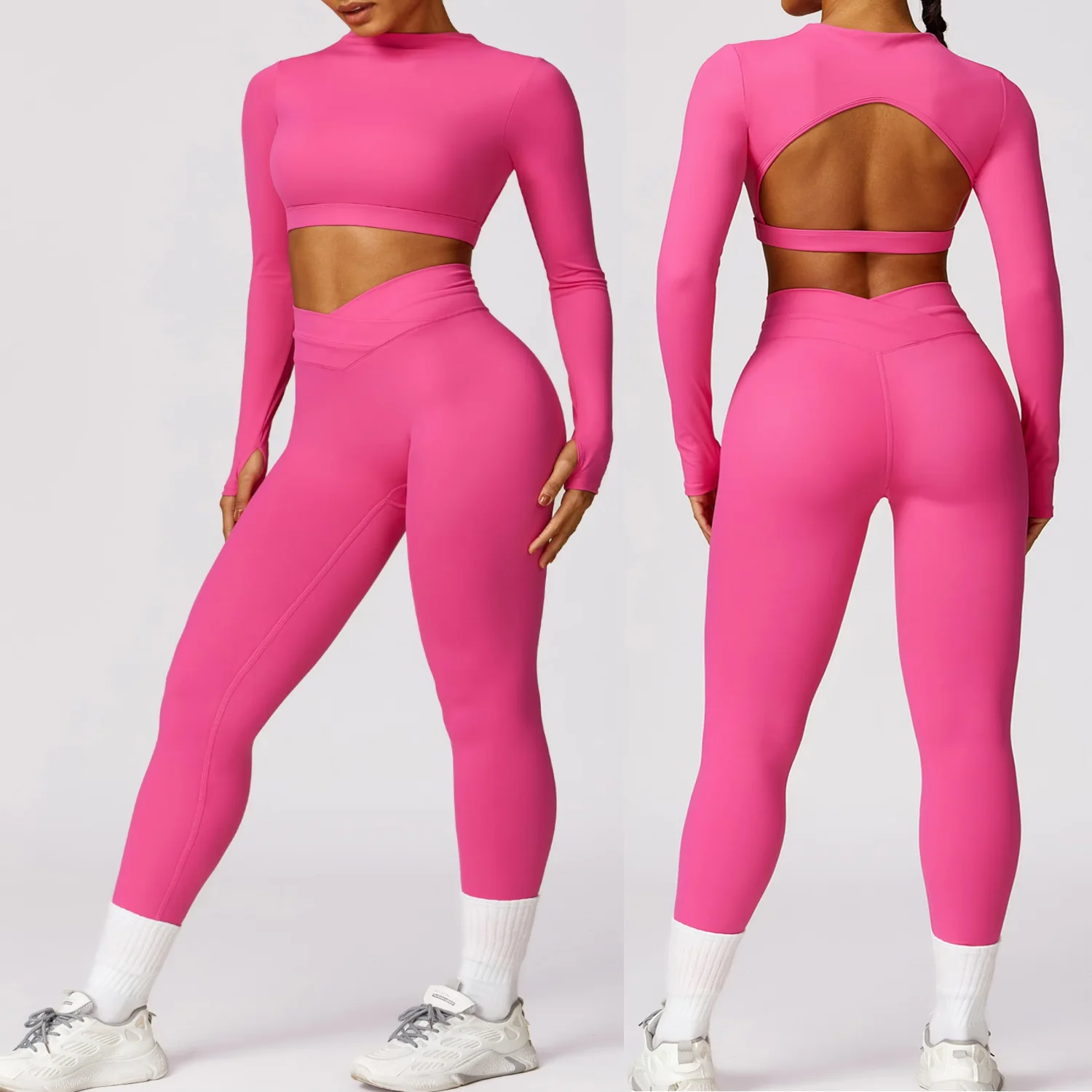 long sleeve gym wear apparel thumbhole v neck legging 2 piece set training shirt high- pant sweat wicking yoga set
long sleeve gym wear apparel thumbhole v neck legging 2 piece set training shirt high- pant sweat wicking yoga set