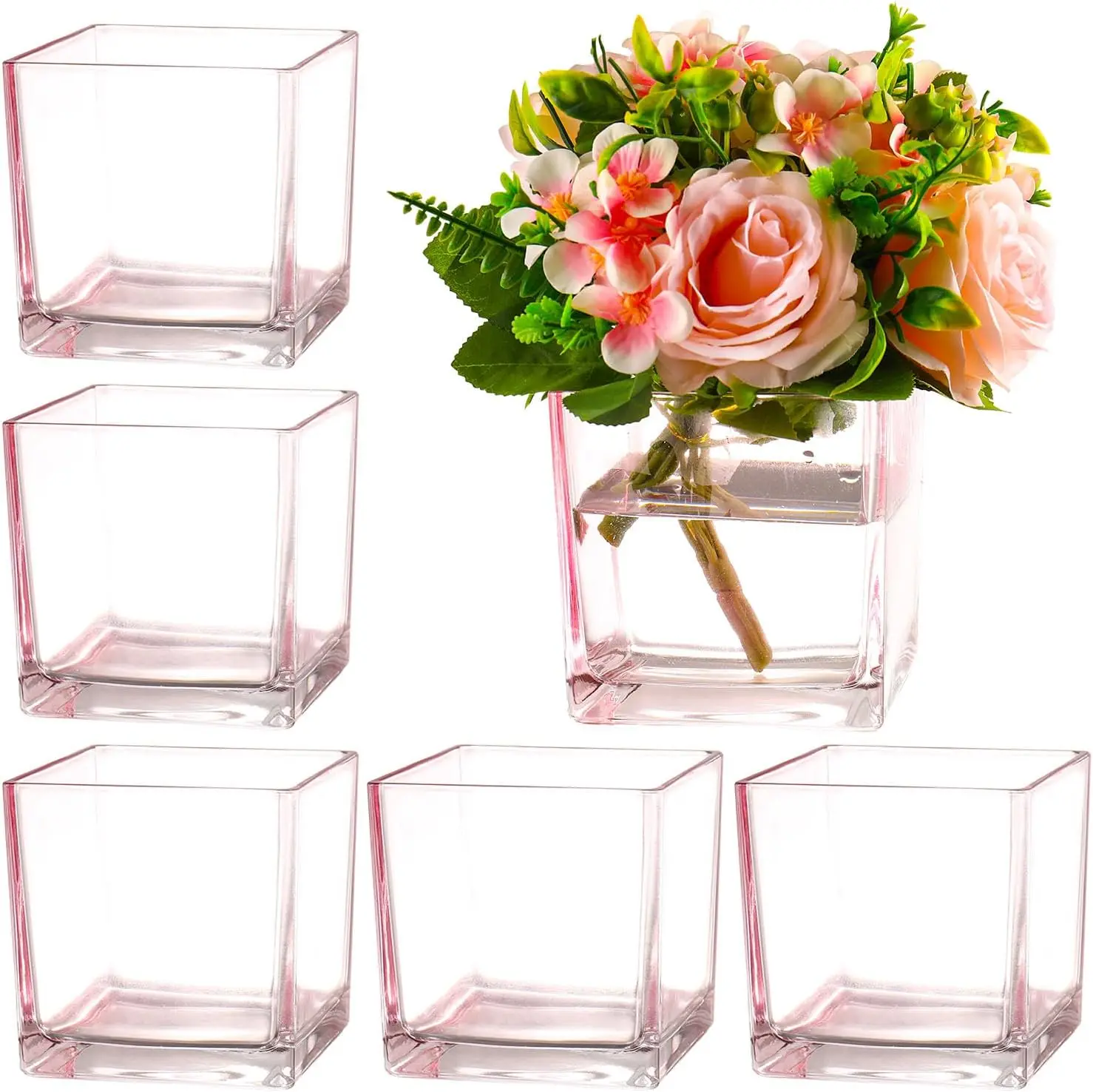Square Pink Glass Vases Set of 6, 5" x 5" x 5" Flower Vases for Centerpieces, Square Vase for Centerpieces, Small Vase f
Square Pink Glass Vases Set of 6, 5" x 5" x 5" Flower Vases for Centerpieces, Square Vase for Centerpieces, Small Vase f