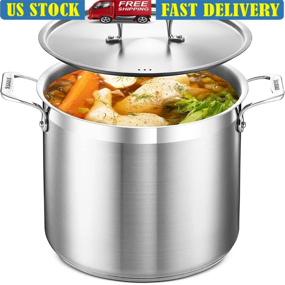 Сверхмощная индукционная кастрюля емкостью 12Qt с крышкой, кастрюля из нержавеющей стали, подходит для супа, морепродуктов, раковин и консервирования, легко очищаемая 
Сверхмощная индукционная кастрюля емкостью 12Qt с крышкой, кастрюля из нержавеющей стали, подходит для супа, морепродуктов, раковин и консервирования, легко очищаемая