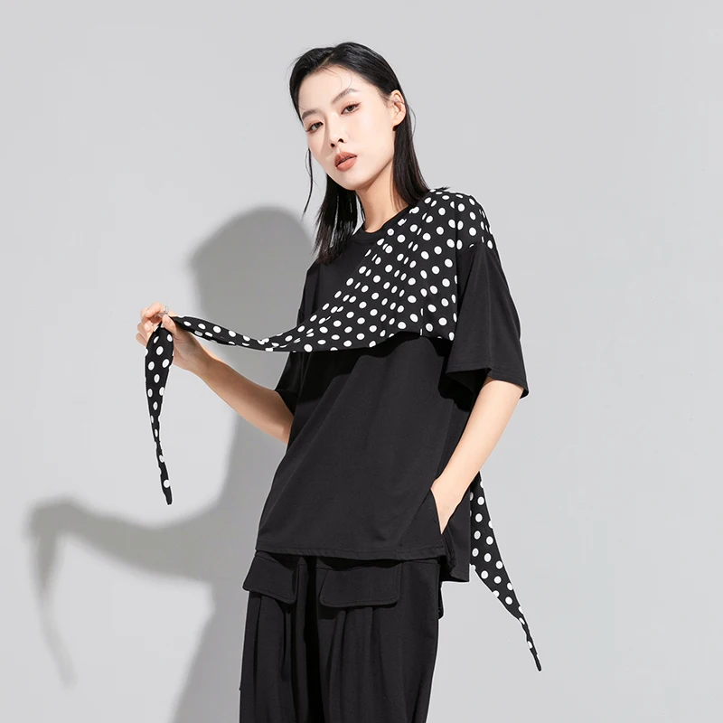 Dark Style Asymmetric Splicing Short Sleeve T-Shirt Women's Polka Dot Loose Design Unique Top Breathable Sweat Absorbent
Dark Style Asymmetric Splicing Short Sleeve T-Shirt Women's Polka Dot Loose Design Unique Top Breathable Sweat Absorbent