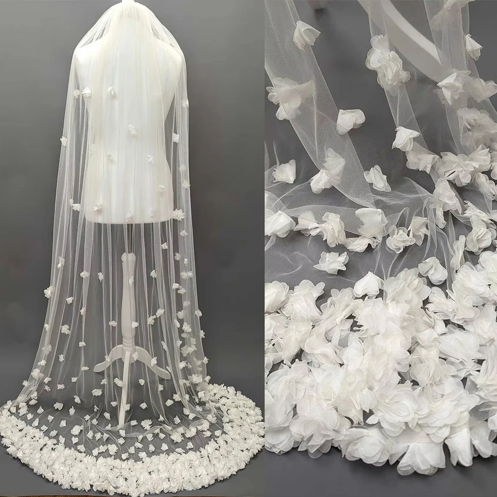 3D Flowers Wedding Veil Long Bridal Veils 1T Elegant Bride Veil With Comb Customized
3D Flowers Wedding Veil Long Bridal Veils 1T Elegant Bride Veil With Comb Customized