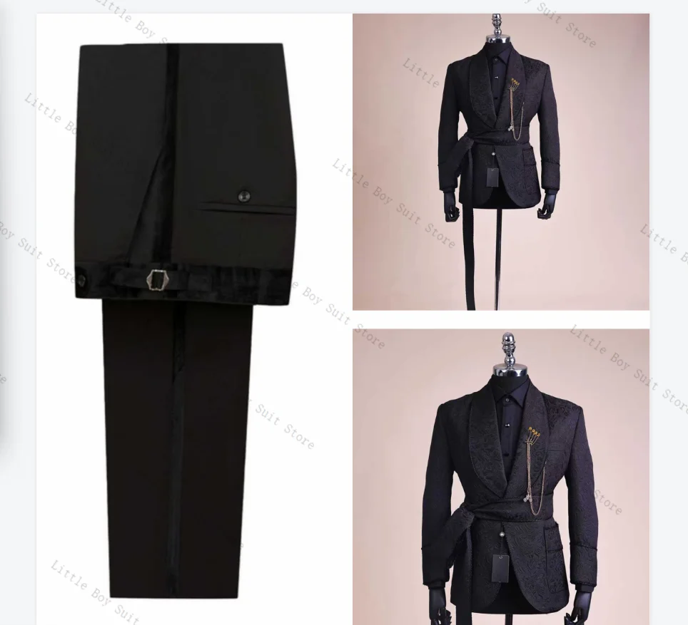 Jacquard Men Suit Set 2 Piece Wedding Tuxedo Jacket Blazer Pant Belted Black Cotton Formal Office Business Party Coat Customized
Jacquard Men Suit Set 2 Piece Wedding Tuxedo Jacket Blazer Pant Belted Black Cotton Formal Office Business Party Coat Customized