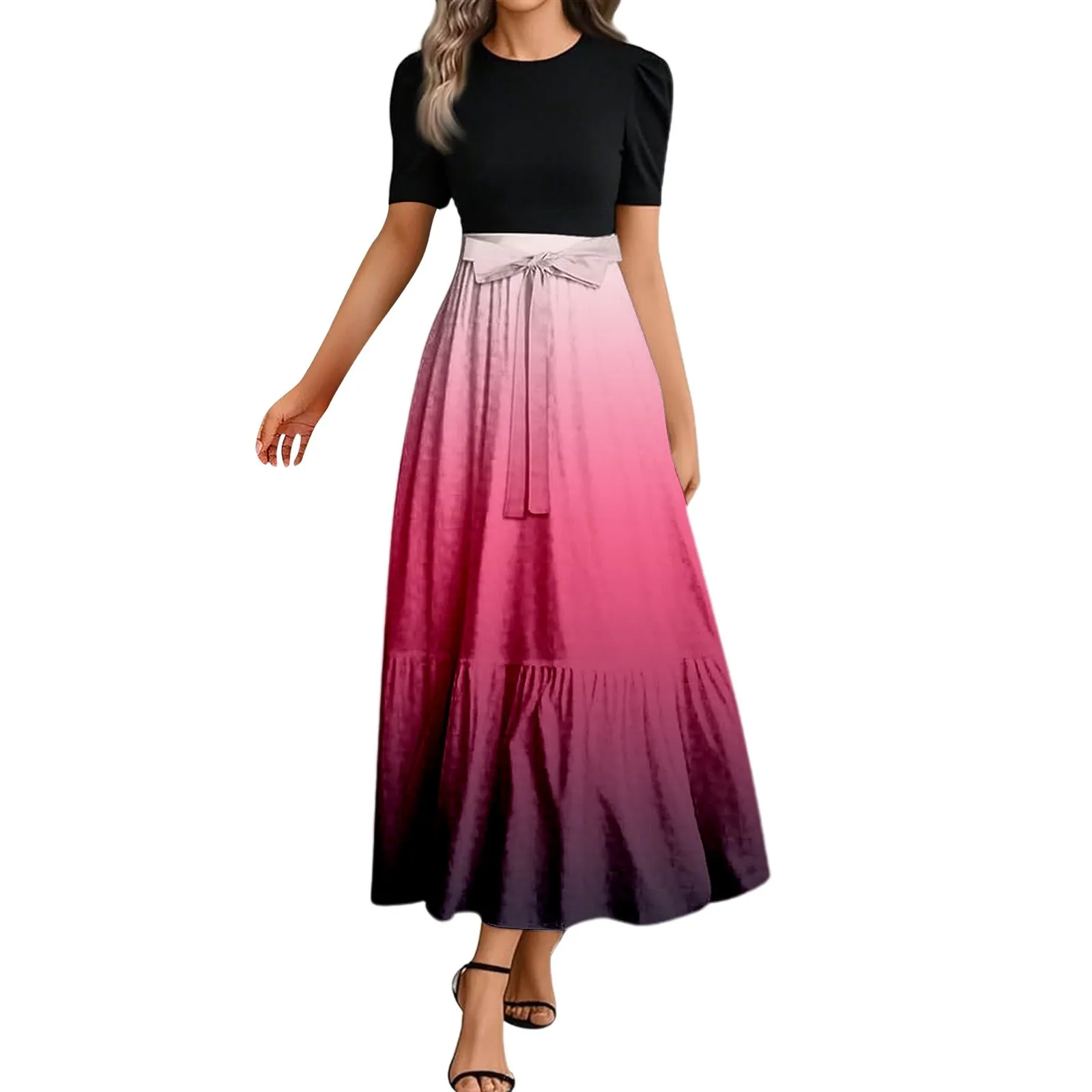 Women's Summer Gradient Print Short Sleeve Dress Elegant Round Neck Back Zipper Casual Dress With Short Sleeves Midi Dress
Women's Summer Gradient Print Short Sleeve Dress Elegant Round Neck Back Zipper Casual Dress With Short Sleeves Midi Dress