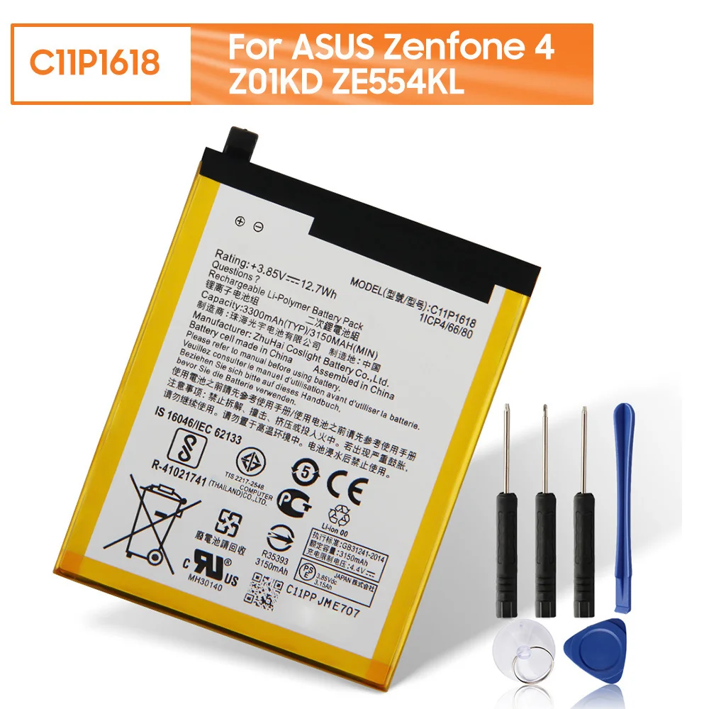 Replacement Phone Battery C11P1618 For ASUS Zenfone 4 Z01KD ZE554KL Rechargeable Battery 3150mAh
Replacement Phone Battery C11P1618 For ASUS Zenfone 4 Z01KD ZE554KL Rechargeable Battery 3150mAh