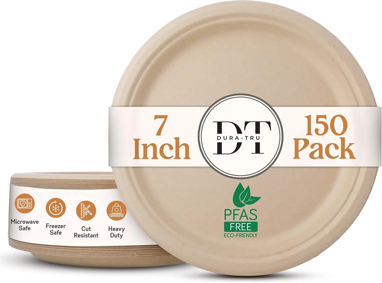 Heavy Duty Compostable Plates, Disposable Sugarcane Party Plates, 100% Bagasse Biodegradable, PFAS-Free, 7" Natural (150 Count)
Heavy Duty Compostable Plates, Disposable Sugarcane Party Plates, 100% Bagasse Biodegradable, PFAS-Free, 7" Natural (150 Count)