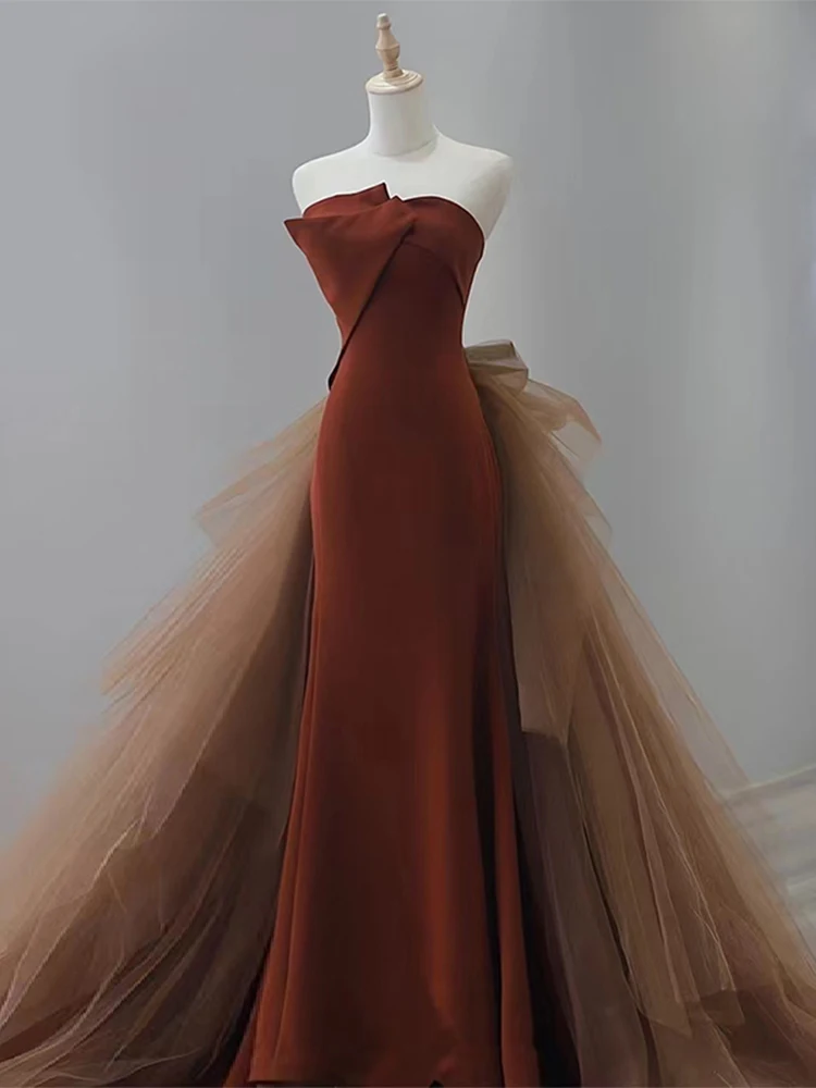 Caramel Color Bridal Gown with Strapless Silken Fabric Performances Wedding Dresses with Bowknot for Evening Outfits And Show...
Caramel Color Bridal Gown with Strapless Silken Fabric Performances Wedding Dresses with Bowknot for Evening Outfits And Show...