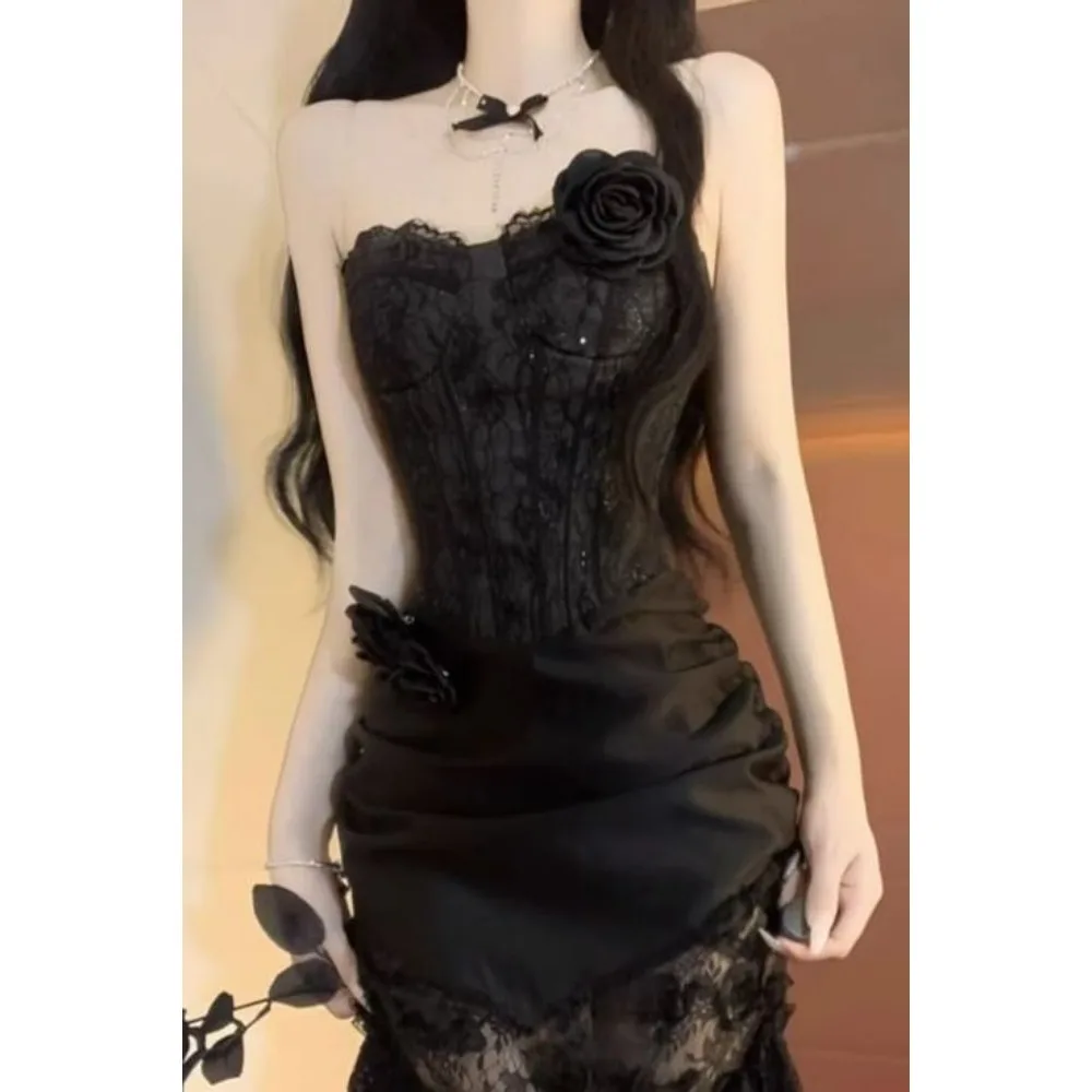 Summer Off Shoulder Elegant Strapless Dress for Women Fashion French Sexy Lace Backless Dress Black Evening Party Dresses Y2k
Summer Off Shoulder Elegant Strapless Dress for Women Fashion French Sexy Lace Backless Dress Black Evening Party Dresses Y2k