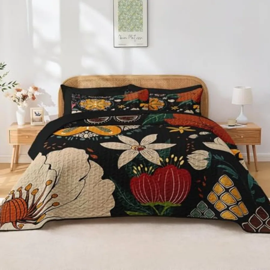 Quilt Set Size Black Tropical Pcs Soft Bed Cover Bedding Set Farmhouse Botanical Lightweight Bedspread Coverlet with 2 Pillow S
Quilt Set Size Black Tropical Pcs Soft Bed Cover Bedding Set Farmhouse Botanical Lightweight Bedspread Coverlet with 2 Pillow S