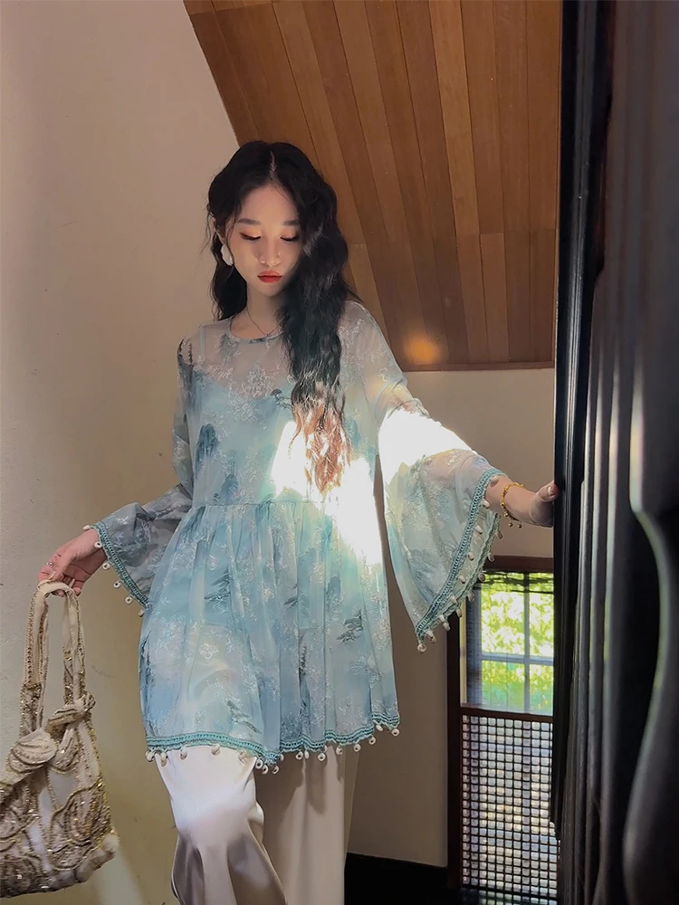 Sangji Black Flower Early Autumn New Style Women's Doll Shirt National Style Half Transparent Tassel Loose Fit Long Sleeve
Sangji Black Flower Early Autumn New Style Women's Doll Shirt National Style Half Transparent Tassel Loose Fit Long Sleeve