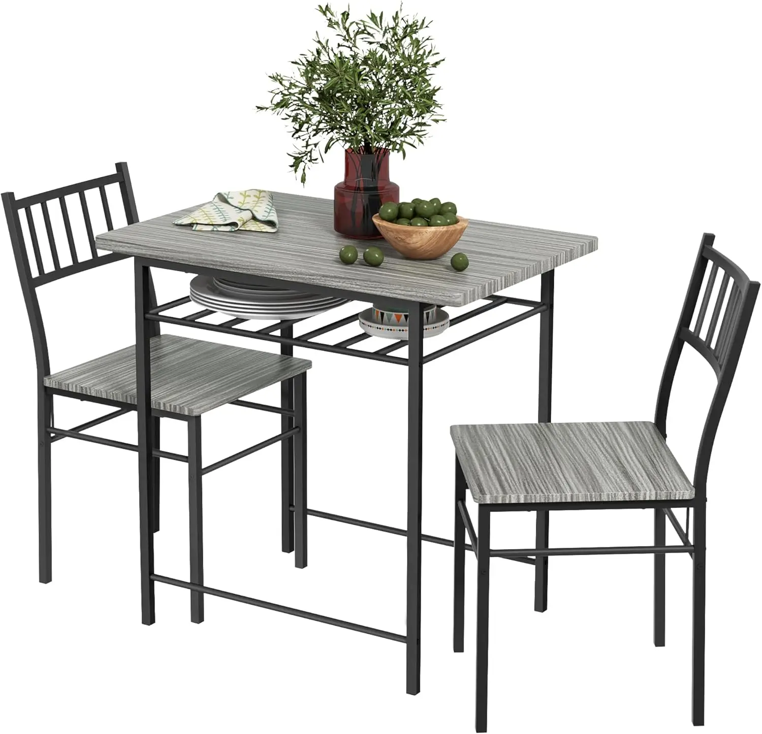 3-Piece Dining Table Set for 2, Small Kitchen Table and Chairs with Built-in Storage Rack and Steel Frame, for Breakfast Nook
3-Piece Dining Table Set for 2, Small Kitchen Table and Chairs with Built-in Storage Rack and Steel Frame, for Breakfast Nook