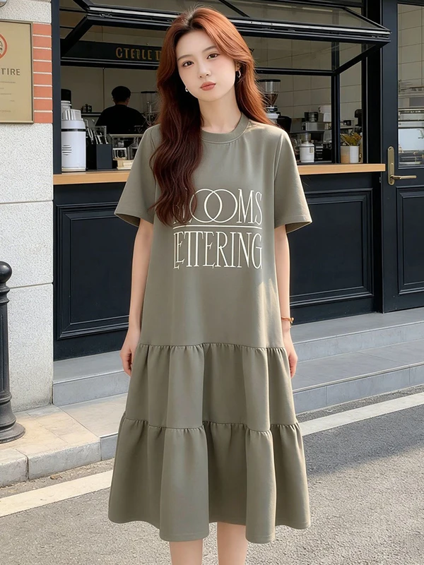 plus Size 300 Pounds Casual Style Korean Printed Letter Short Sleeve Dress Women Slimming Fashionable Midi Skirt Summer Dress
plus Size 300 Pounds Casual Style Korean Printed Letter Short Sleeve Dress Women Slimming Fashionable Midi Skirt Summer Dress