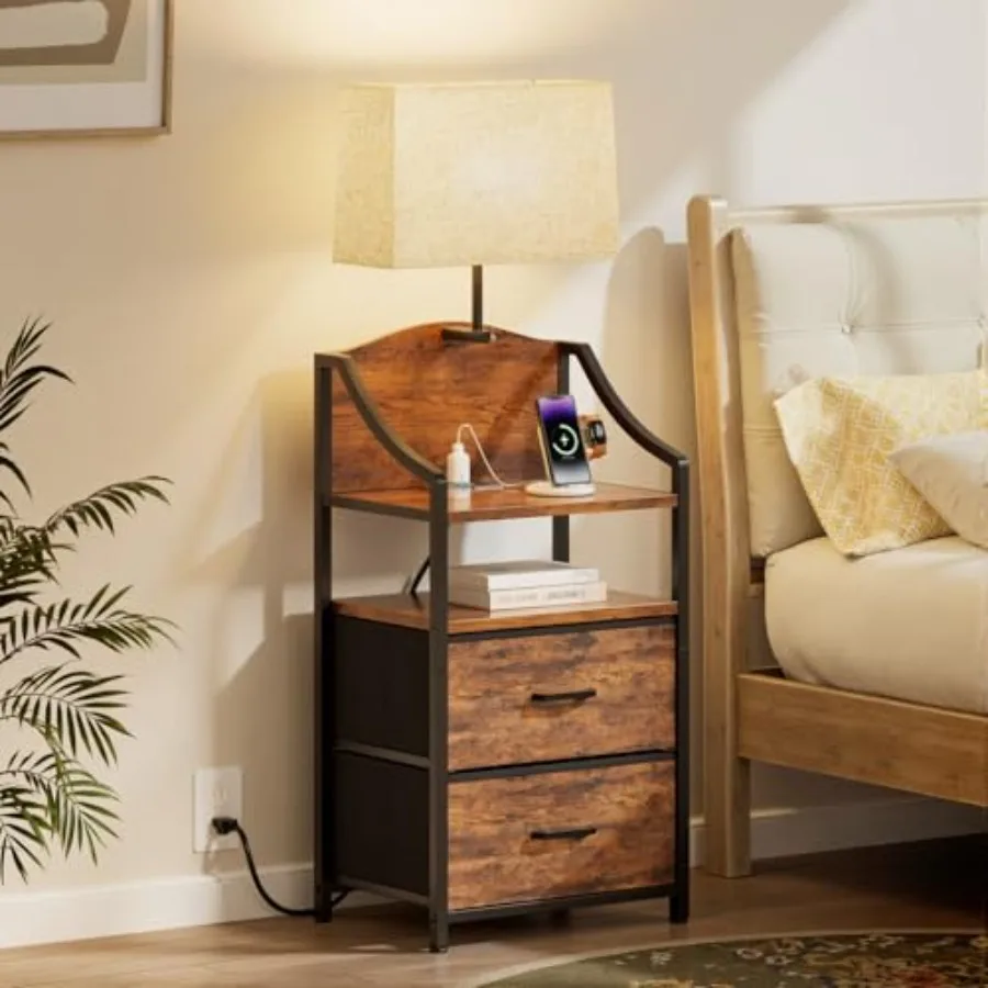 45 Tall Rustic Brown Nightstand with Built-in Charging Station LED Light 2 Fabric Drawers Open Shelf Storage Ideal for Bedroom
45 Tall Rustic Brown Nightstand with Built-in Charging Station LED Light 2 Fabric Drawers Open Shelf Storage Ideal for Bedroom