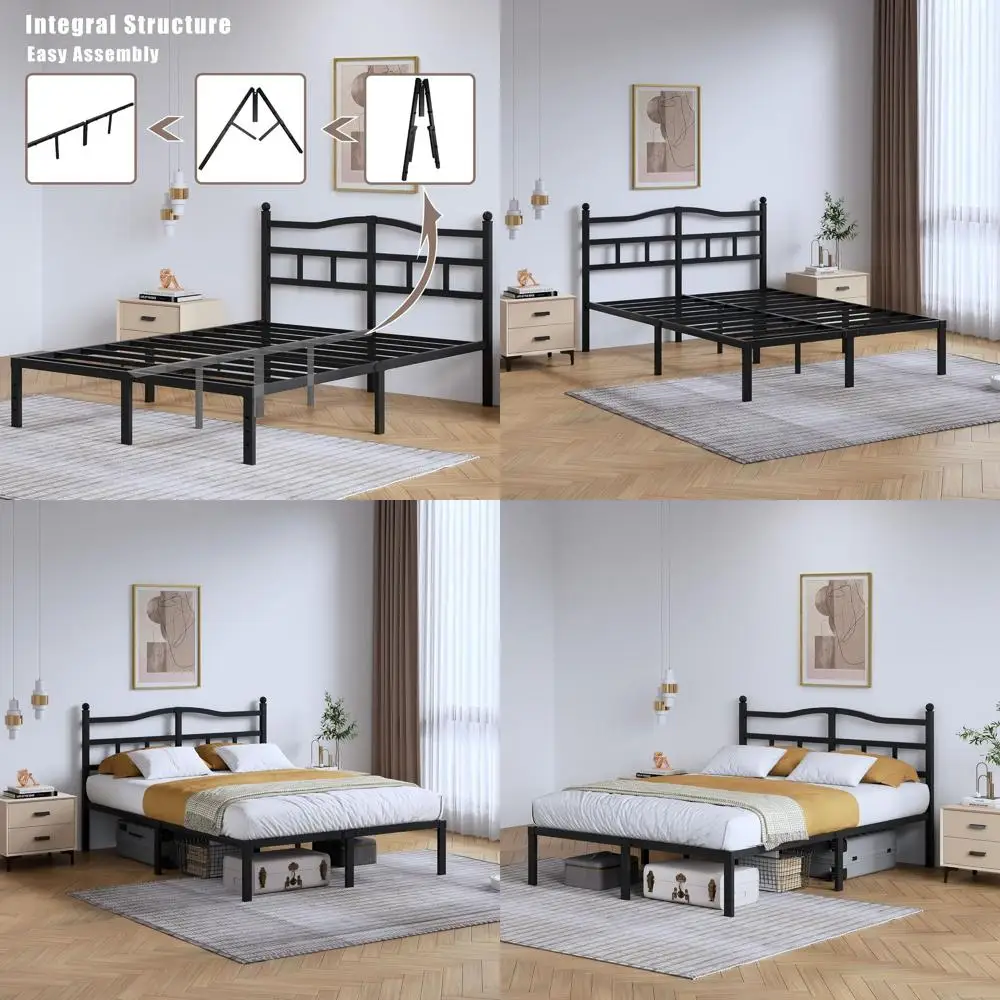 Queen Size Metal Bed Frame - 14 Heavy Duty Platform Bed with Headboard, Black, No Box Spring Needed, Easy Assembly, Noise-Free
Queen Size Metal Bed Frame - 14 Heavy Duty Platform Bed with Headboard, Black, No Box Spring Needed, Easy Assembly, Noise-Free
