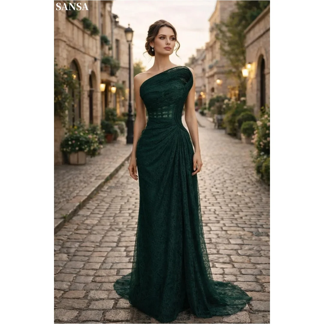 Sansa Custom Elegant Dark Green One Shoulder Lace Prom Dresses With Ruched Waist Mermaid Floor Length Formal Evening Party Gowns
Sansa Custom Elegant Dark Green One Shoulder Lace Prom Dresses With Ruched Waist Mermaid Floor Length Formal Evening Party Gowns