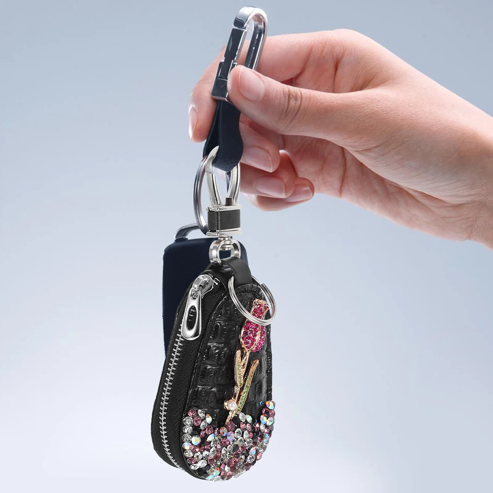 Diamond Keychain Keys Black Cover PU Rhinestone Rose Design Protective Pouch Key Holder Bling Fob Remote Case Small
Diamond Keychain Keys Black Cover PU Rhinestone Rose Design Protective Pouch Key Holder Bling Fob Remote Case Small