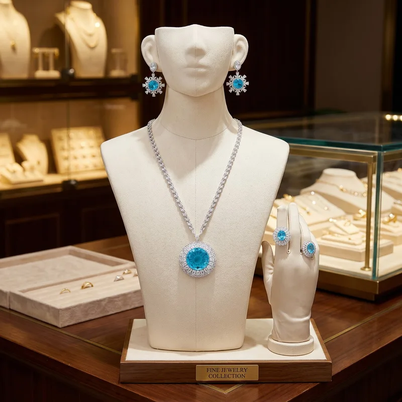 Europe America Style Ring Earrings Long Necklace Women Lady Inlay Cubic Zircon Synthetic Aquamarine Pendant Party Jewelry Sets
Europe America Style Ring Earrings Long Necklace Women Lady Inlay Cubic Zircon Synthetic Aquamarine Pendant Party Jewelry Sets