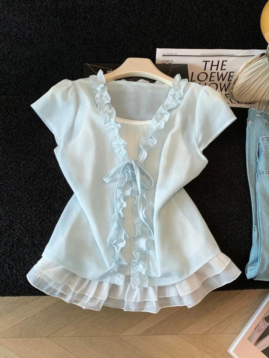 Summer New Style Women's Two-Piece Set Bow Tie Polka Dot Chiffon Top Lace Trim Overlap Wear Wood Grain Printed Daily Wear
Summer New Style Women's Two-Piece Set Bow Tie Polka Dot Chiffon Top Lace Trim Overlap Wear Wood Grain Printed Daily Wear