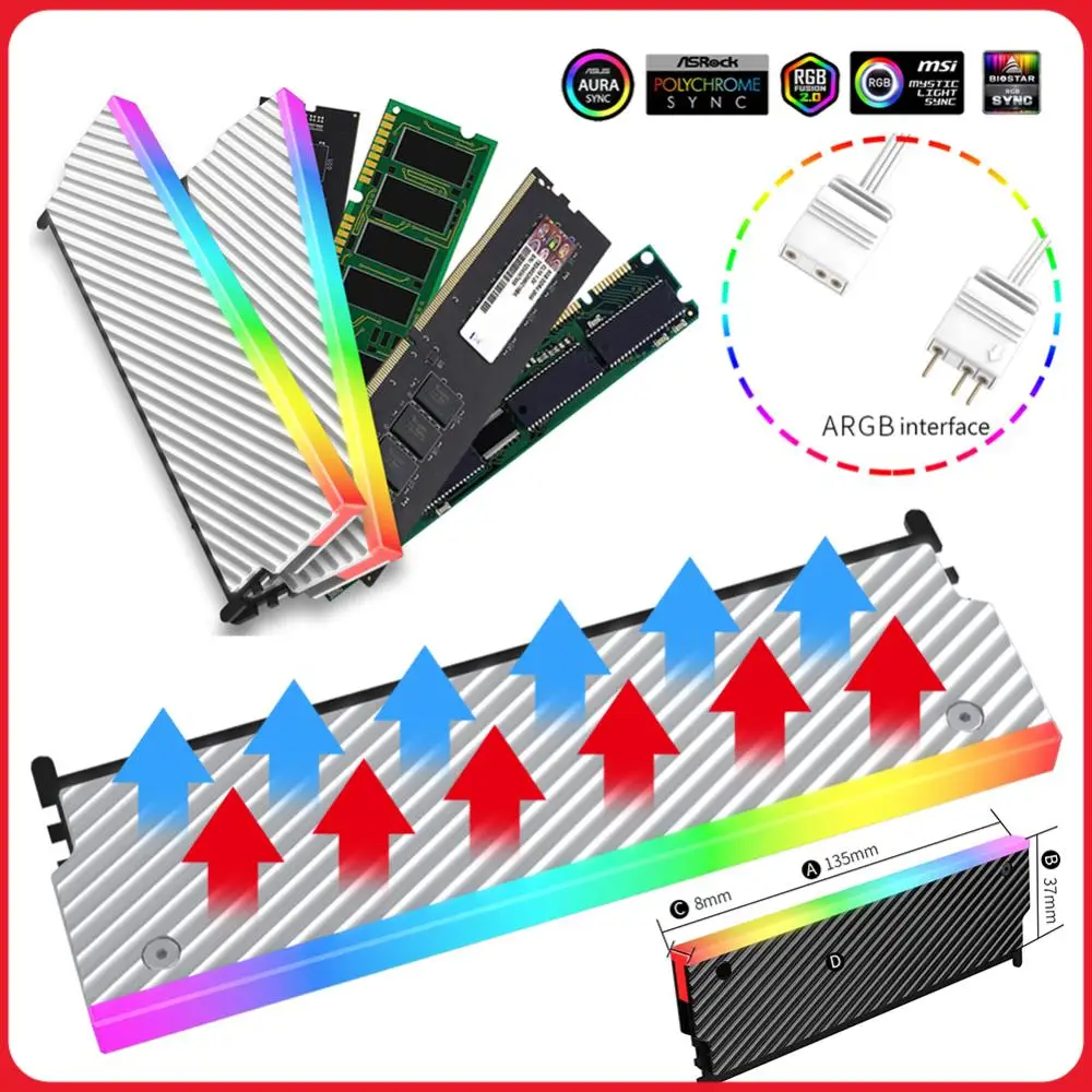5V 3PIN ARGB DDR Heatsink Aluminum Alloy Memory Heat Sink with Thermal Silicone Pad for DDR2 DDR3 DDR4 DDR5 Desktop PC Memory
5V 3PIN ARGB DDR Heatsink Aluminum Alloy Memory Heat Sink with Thermal Silicone Pad for DDR2 DDR3 DDR4 DDR5 Desktop PC Memory