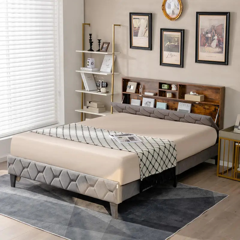 Full/Queen Size Upholstered Bed Frame with Storage Headboard-Queen Size
Full/Queen Size Upholstered Bed Frame with Storage Headboard-Queen Size