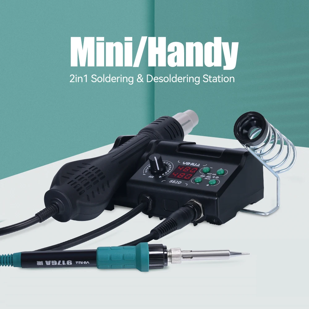 YIHUA 882D 2 in 1 Multifunctional Soldering Station Hot Air Guns Solder SMD Rework Soldering Irons for BGA PCB IC Welding Repair
YIHUA 882D 2 in 1 Multifunctional Soldering Station Hot Air Guns Solder SMD Rework Soldering Irons for BGA PCB IC Welding Repair