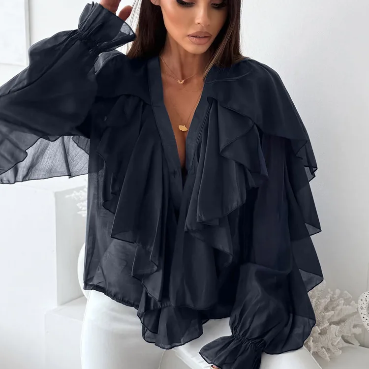 French Design Ruffle V-neck Long-sleeved Shirt Women's 2026 New Spring And Summer Versatile Commuter Shirt New Launch
French Design Ruffle V-neck Long-sleeved Shirt Women's 2026 New Spring And Summer Versatile Commuter Shirt New Launch