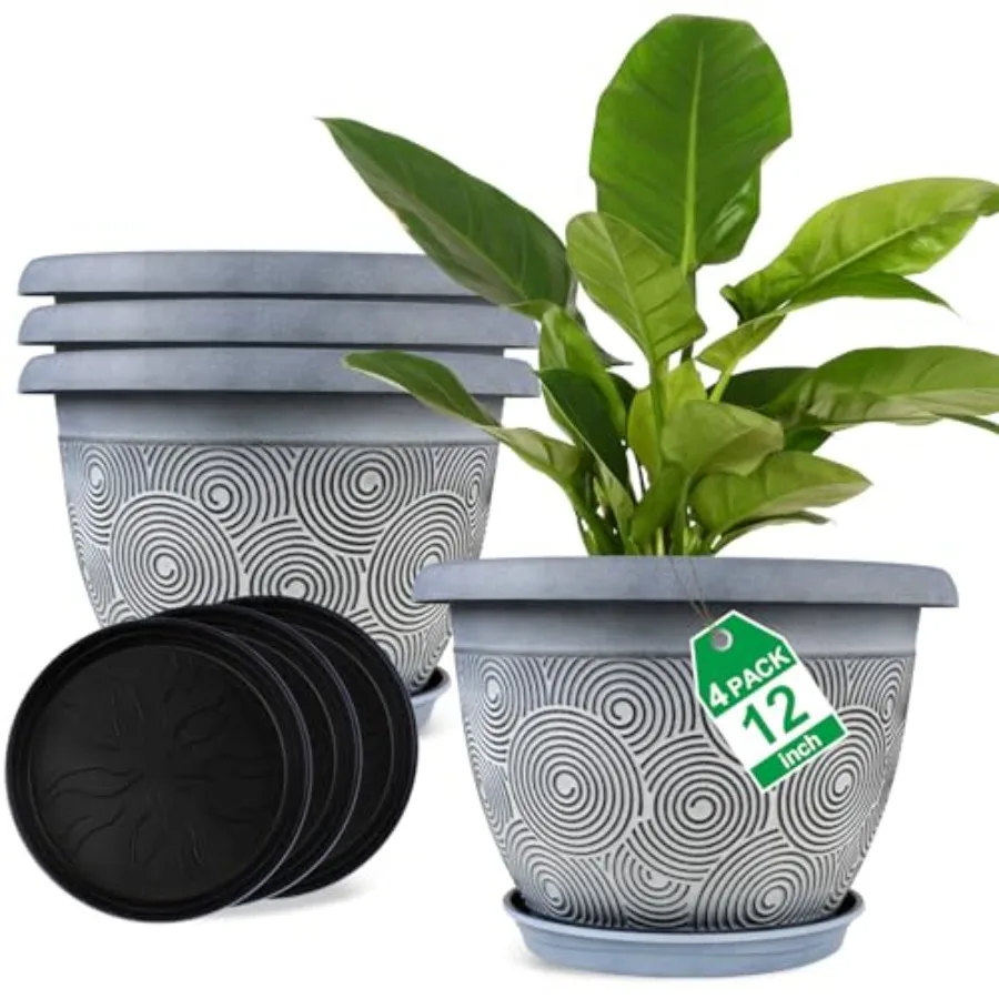 12 Inch Large Planter Pot for Plants Indoor Outdoor, 4 Pack Plastic Flower Pots with Drainage Hole and Tray, Modern Decorative
12 Inch Large Planter Pot for Plants Indoor Outdoor, 4 Pack Plastic Flower Pots with Drainage Hole and Tray, Modern Decorative