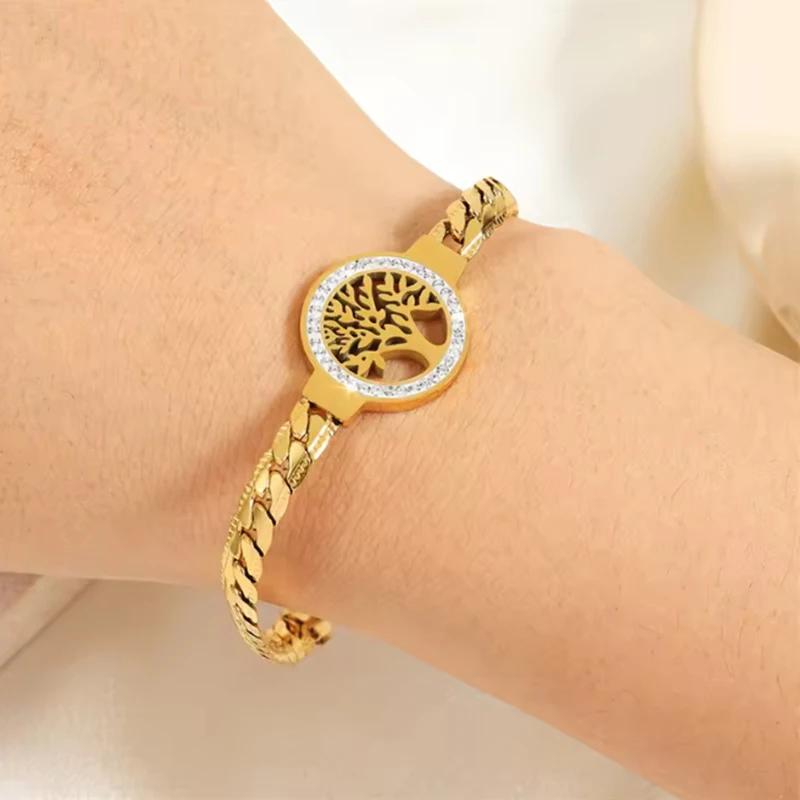 New Trendy Creative Personality Gold Stainless Steel Tree of Life Bracelet For Women Inlay Zircon Bangle Fashion Jewelry
New Trendy Creative Personality Gold Stainless Steel Tree of Life Bracelet For Women Inlay Zircon Bangle Fashion Jewelry