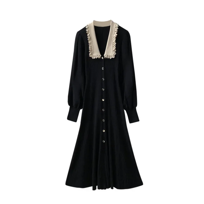 2024 Casual Knitted Vestidos for Women Office Lady Lace Lapel Puff Sleeve Black Dresses Elegant High Waist Slim Dress Autumn
2024 Casual Knitted Vestidos for Women Office Lady Lace Lapel Puff Sleeve Black Dresses Elegant High Waist Slim Dress Autumn