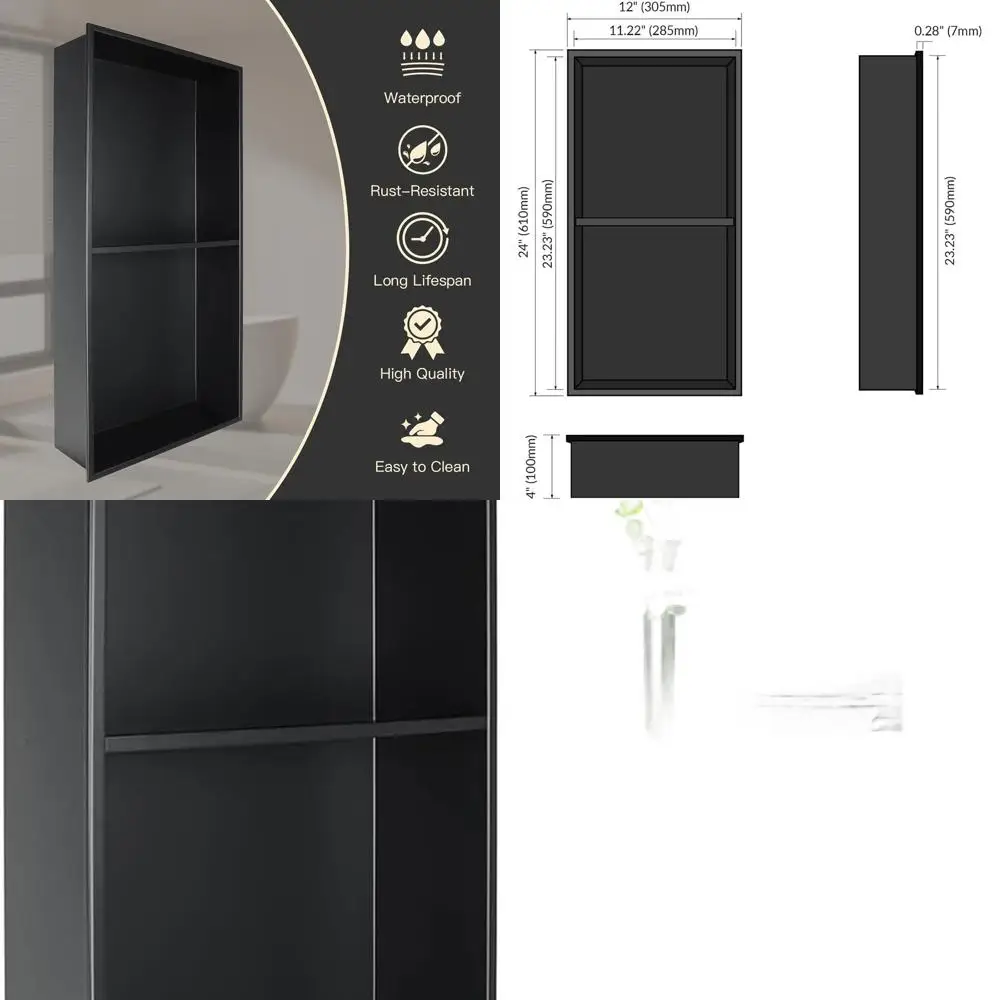 Ниша для душа из нержавеющей стали 24x12x4 дюйма, готовая к плитку встраиваемая полка для хранения в ванной комнате, матовый черный
Ниша для душа из нержавеющей стали 24x12x4 дюйма, готовая к плитку встраиваемая полка для хранения в ванной комнате, матовый черный