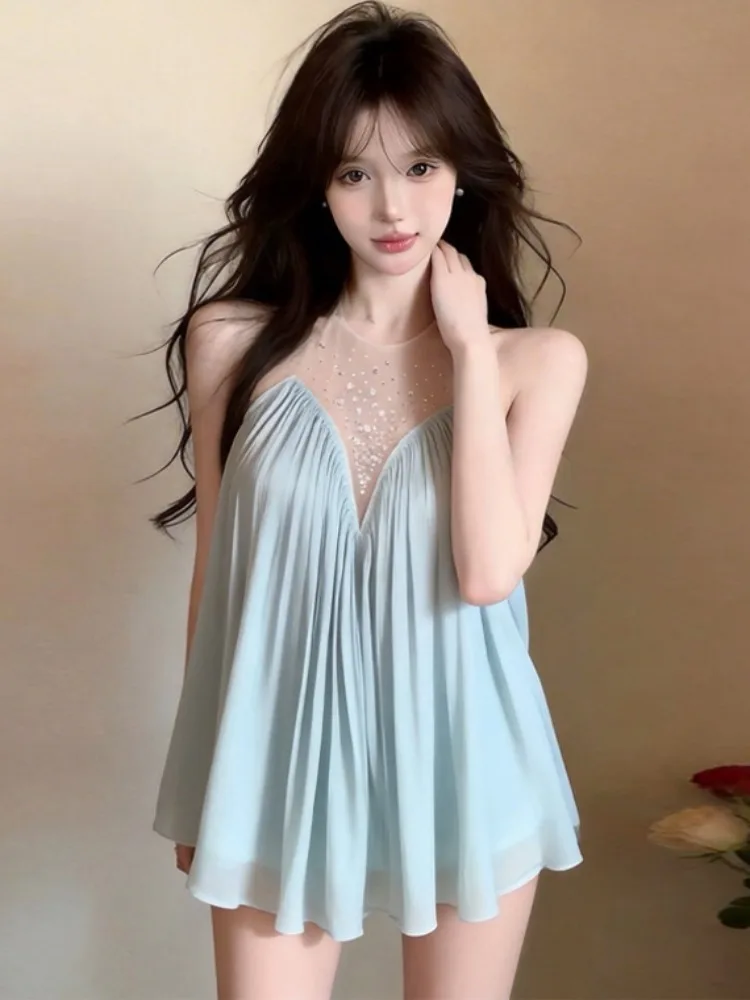 Blue Beaded Chiffon Strapless Vest Women Summer Design Sensual Vacation Loose Sleeveless Top Citywalk Breathable Skin-friendly
Blue Beaded Chiffon Strapless Vest Women Summer Design Sensual Vacation Loose Sleeveless Top Citywalk Breathable Skin-friendly