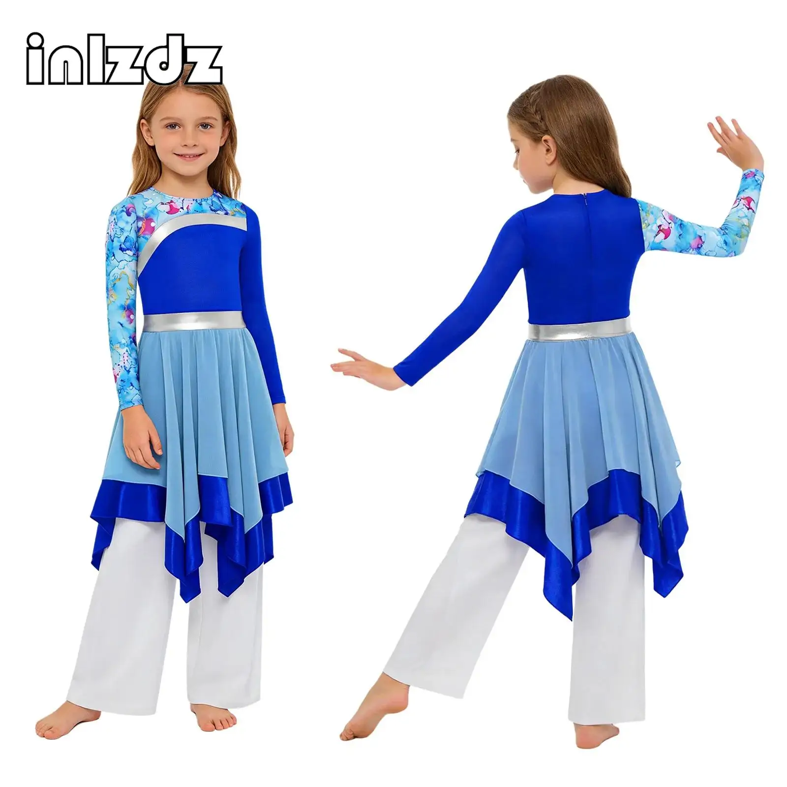 Child Girls Worship Praise Dance Outfit Long Sleeve Dress with Wide-Leg Pants Set for Lyrical Liturgical Dance Choir Performance
Child Girls Worship Praise Dance Outfit Long Sleeve Dress with Wide-Leg Pants Set for Lyrical Liturgical Dance Choir Performance