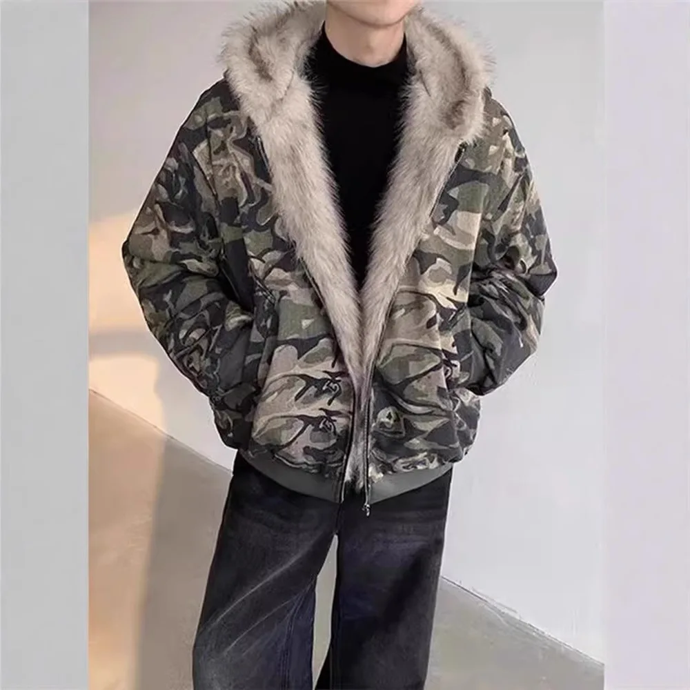 【Military Chic】2025 Men's Vintage Washed Camo Jacket Oversized Hooded Parka with Faux Fur Collar Thickened Thermal Coat
【Military Chic】2025 Men's Vintage Washed Camo Jacket Oversized Hooded Parka with Faux Fur Collar Thickened Thermal Coat