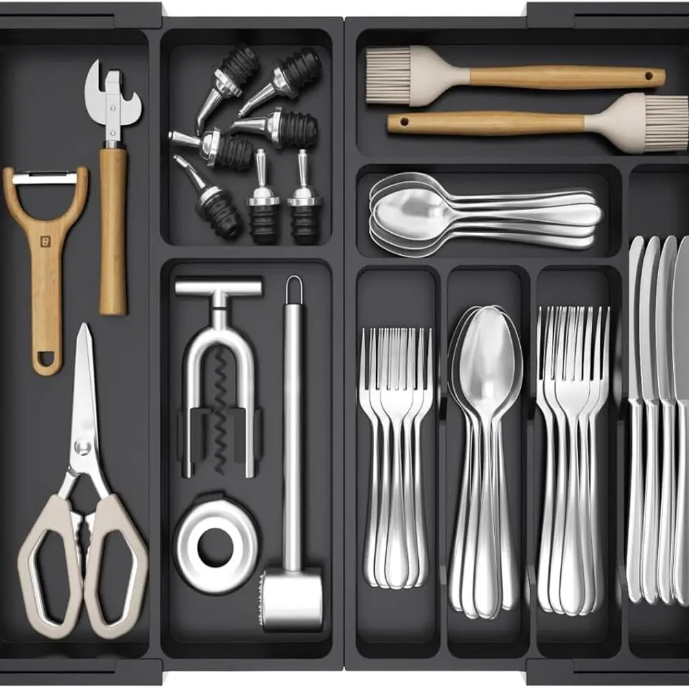 Expandable Plastic Kitchen Silverware Organizer, Adjustable 21-36 Cutlery Tray, Black
Expandable Plastic Kitchen Silverware Organizer, Adjustable 21-36 Cutlery Tray, Black