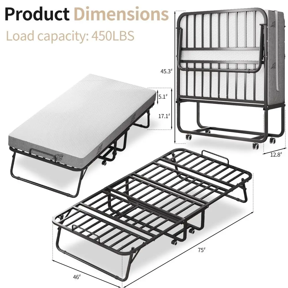 Deluxe size Folding Bed with Mattress with 5inch Memory Foam Mattress on Rollers for Easy Storage with Metal Frame 7546
Deluxe size Folding Bed with Mattress with 5inch Memory Foam Mattress on Rollers for Easy Storage with Metal Frame 7546