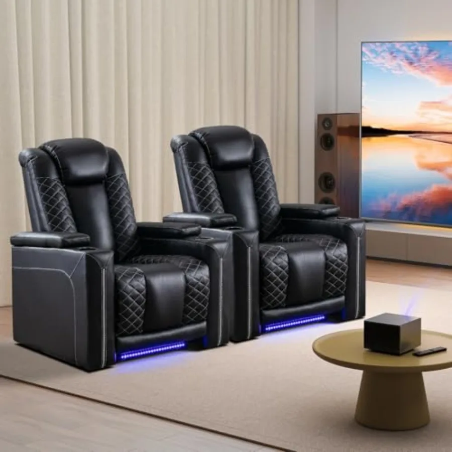 Home Theater Seating with USB Ports and Cup Holders, Overstuffed Faux Leather Electric Power Recliner Chair with Hidden Arm Sto
Home Theater Seating with USB Ports and Cup Holders, Overstuffed Faux Leather Electric Power Recliner Chair with Hidden Arm Sto