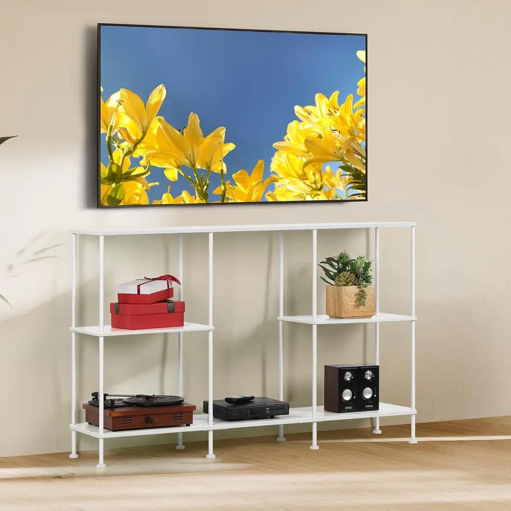 3-Tier White TV Stand for 50 Inch TVs with Storage Shelves, Ideal for Living Rooms and Small Spaces
3-Tier White TV Stand for 50 Inch TVs with Storage Shelves, Ideal for Living Rooms and Small Spaces
