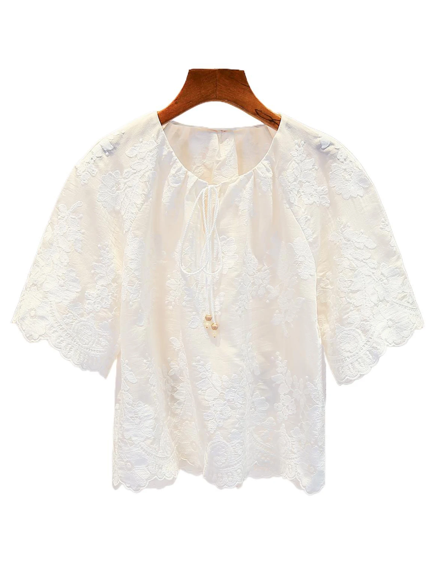 Ele Embroidered irt Summer Vaion Sle Women's Top with Tie Floral Lace Design Comfortable Loose Fit round Ne or...
Ele Embroidered irt Summer Vaion Sle Women's Top with Tie Floral Lace Design Comfortable Loose Fit round Ne or...