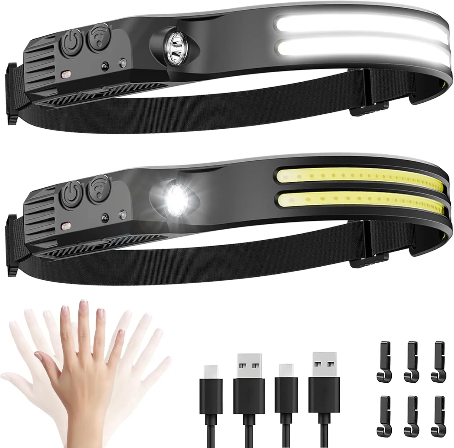 2-Pack Rechargeable LED Headlamp - 230° COB Super Bright, USB-C, Motion Sensor, IPX4 Waterproof for Work & Outdoor Activities
2-Pack Rechargeable LED Headlamp - 230° COB Super Bright, USB-C, Motion Sensor, IPX4 Waterproof for Work & Outdoor Activities