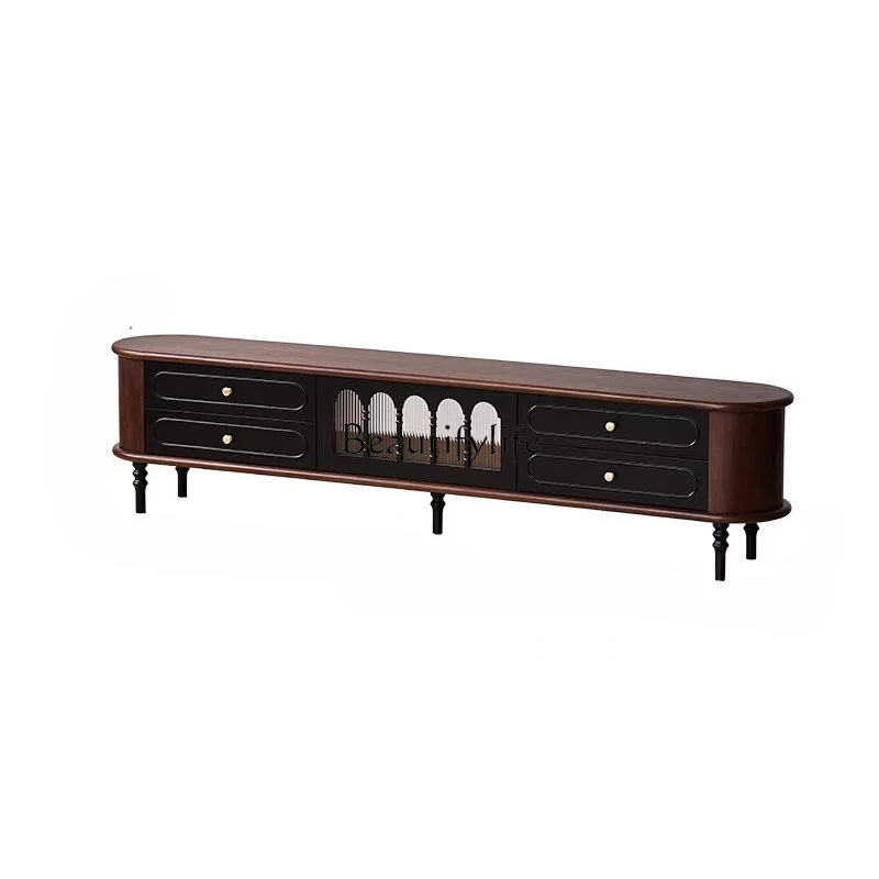 French retro solid wood TV cabinet black American living room locker floor storage
French retro solid wood TV cabinet black American living room locker floor storage