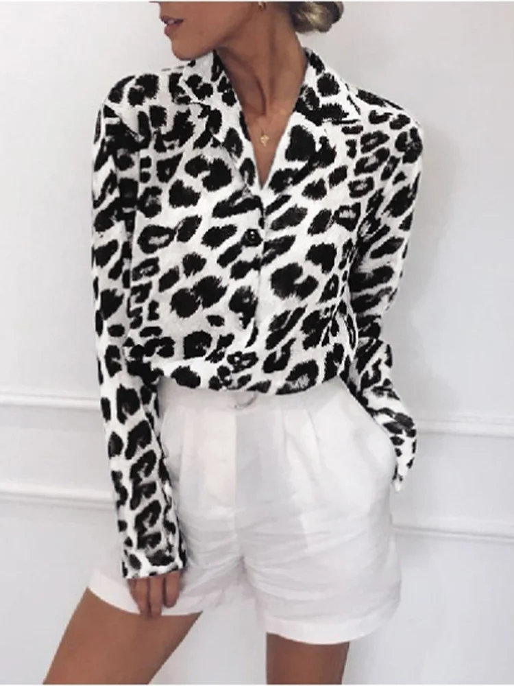 Leopard Print Long Sleeved V-neck Casual Women's Shirt Elegant Versatile Daily Office Commuting Style Spring Top
Leopard Print Long Sleeved V-neck Casual Women's Shirt Elegant Versatile Daily Office Commuting Style Spring Top