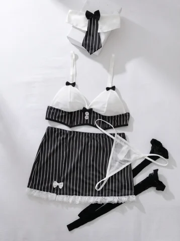 5pcs/set Sexy Bra Set Cosplay Uniform Transparent Bra And Panty Underwear Set Dress Sexy Outfit Costumes Nightgowns Thong