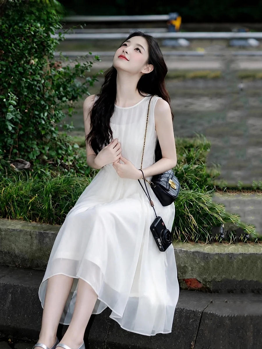 Elegant Lady Style White Sleeveless Midi Dress Women's Summer New Slimming Dress La Chapelle Polyester Fiber Zipper Closure
Elegant Lady Style White Sleeveless Midi Dress Women's Summer New Slimming Dress La Chapelle Polyester Fiber Zipper Closure