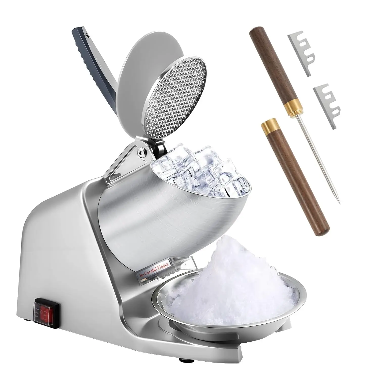 300W Dual Blade Ice Shaver, 186 lbs/h, with Extra Blades & Ice Pick, ETL-Listed, Silver
300W Dual Blade Ice Shaver, 186 lbs/h, with Extra Blades & Ice Pick, ETL-Listed, Silver
