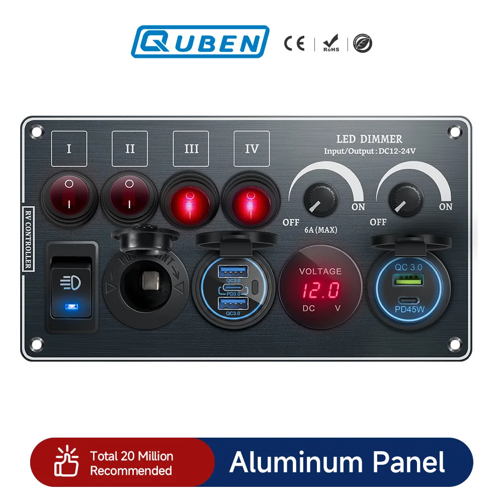 Toggle Switch Multi-Functions Aluminum Panel LED Dimmer Switch 12V 24V for RV Dual Port USB QC3.0 Cigarette Lighter
Toggle Switch Multi-Functions Aluminum Panel LED Dimmer Switch 12V 24V for RV Dual Port USB QC3.0 Cigarette Lighter