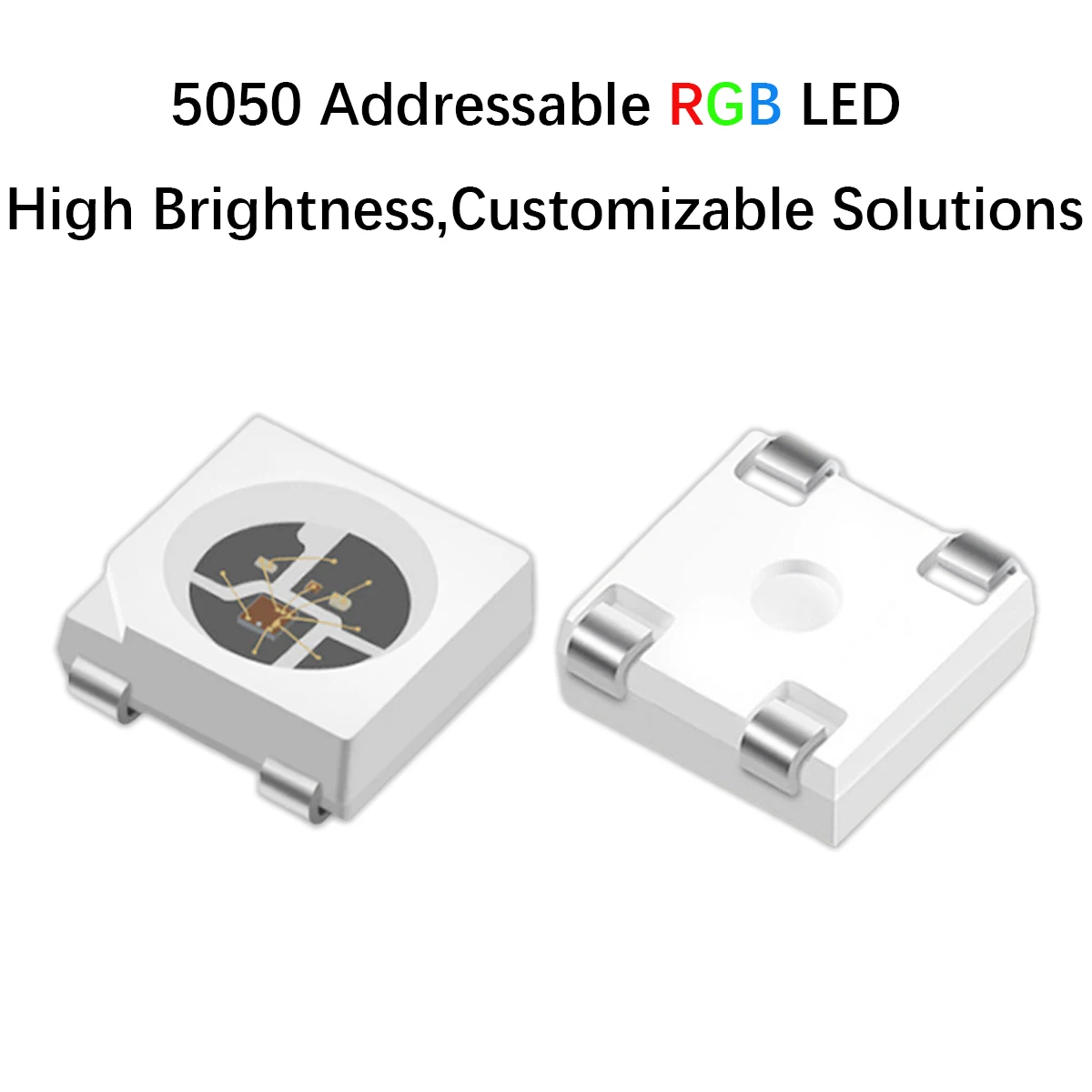 Super Bright 5050 Addressable RGB SMD LED, WS2812/SK6812 Built-in IC, 4-Pin Full Color Lamp Beads 5.0*5.0MM
Super Bright 5050 Addressable RGB SMD LED, WS2812/SK6812 Built-in IC, 4-Pin Full Color Lamp Beads 5.0*5.0MM