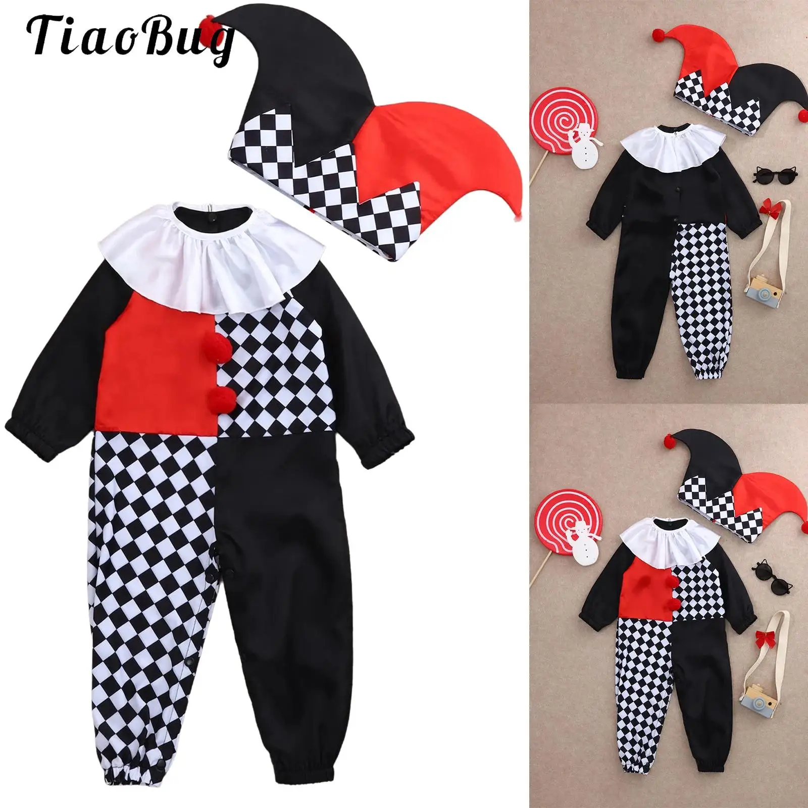 Infant Baby Carnival Clown Circus Cosplay Costumes Halloween Toddlers Boys Girls Baby Birthday Party Jumpsuit Rompers Hat Set
Infant Baby Carnival Clown Circus Cosplay Costumes Halloween Toddlers Boys Girls Baby Birthday Party Jumpsuit Rompers Hat Set
