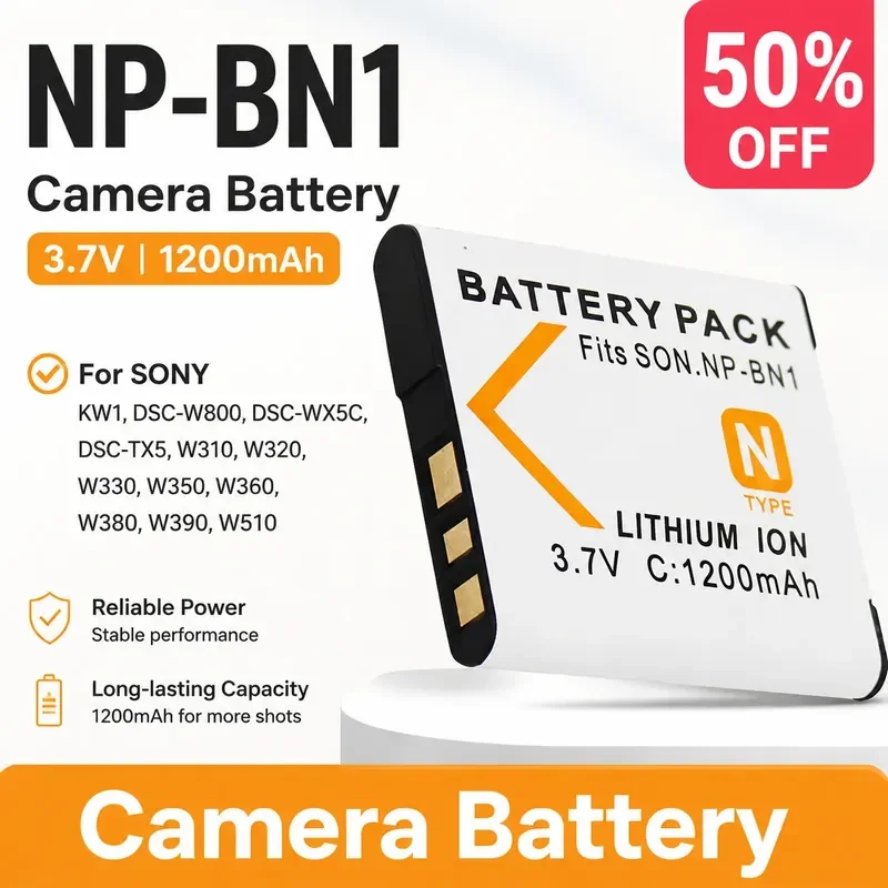 NP-BN1 Camera Battery 3.7V 1200mAh for SONY KW1 DSC-W800 DSC-WX5C DSC-TX5 W310/W320/W330/W350/W360/W380/W390/W510 with Charger
NP-BN1 Camera Battery 3.7V 1200mAh for SONY KW1 DSC-W800 DSC-WX5C DSC-TX5 W310/W320/W330/W350/W360/W380/W390/W510 with Charger