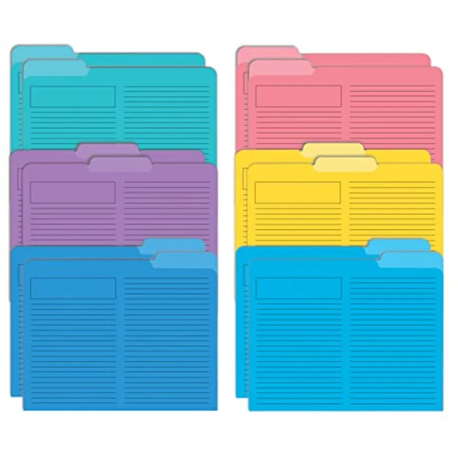 Lined File Folders, 12 Pack, Heavyweight, 1/3 Cut Tabs, 6 Vibrant Colors, Top Custom Subject Box, Letter Size Folders, 9.5" x 1
Lined File Folders, 12 Pack, Heavyweight, 1/3 Cut Tabs, 6 Vibrant Colors, Top Custom Subject Box, Letter Size Folders, 9.5" x 1
