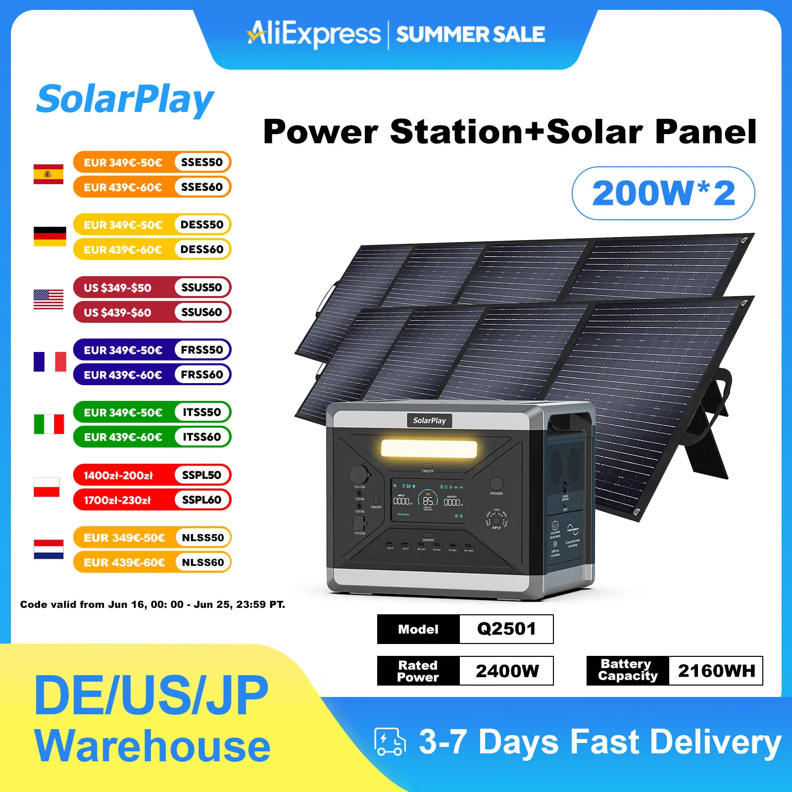 SOLARPLAY Power Stations Energy Storage Q2501 Portable External Battery 200W Folding Solar Photovoltaic Panel for Camping Home
SOLARPLAY Power Stations Energy Storage Q2501 Portable External Battery 200W Folding Solar Photovoltaic Panel for Camping Home